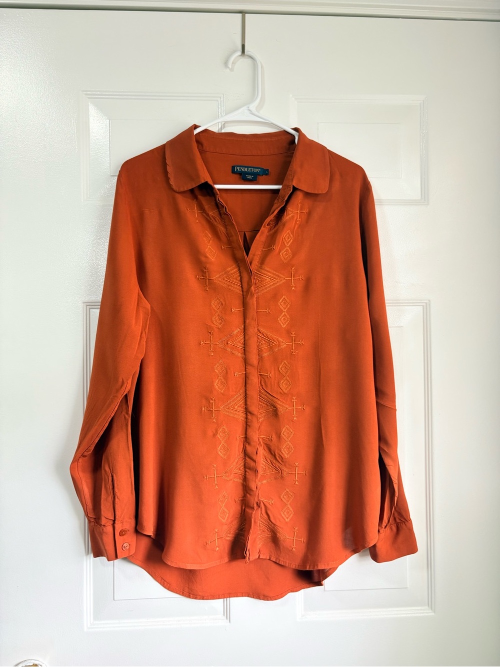 Pendleton Burnt Orange Embroidered Collared Blouse